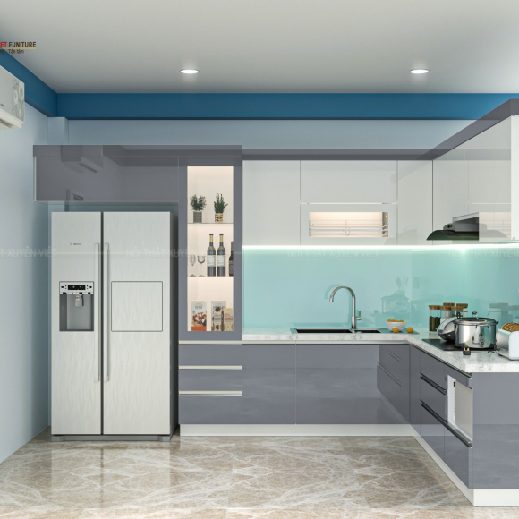 Kiểu dáng tủ bếp sơn men bóng cao cấp nhà chú Hùng - Phú Nhuận