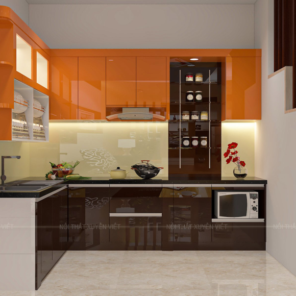 Tủ bếp sơn men bóng nhà anh Lực - Thủ Đức, HCM