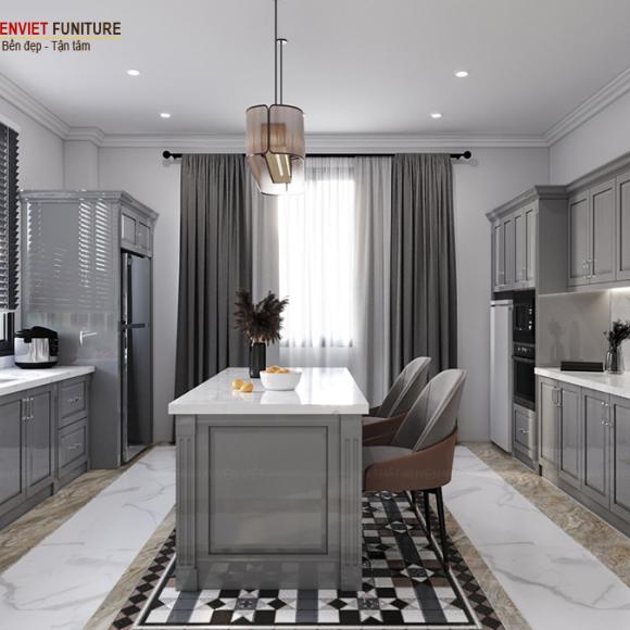 Tủ bếp tân cổ điển cao cấp bằng nhựa nhà chị Linh – Đồng Nai