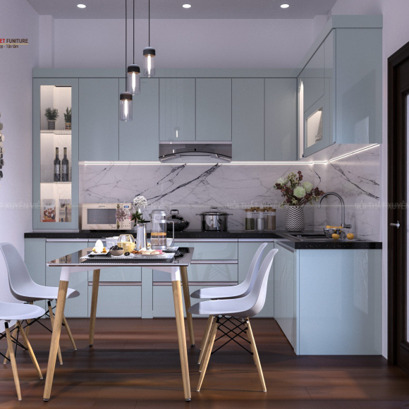 Khám phá thiết kế tủ bếp nhựa sơn men bóng cao cấp nhà anh Bình - Quận 10