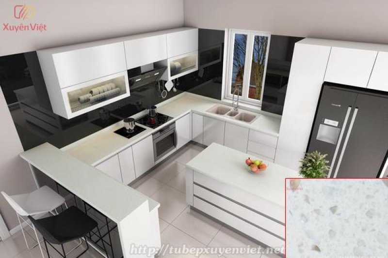 Mẫu Đá Nhân Tạo làm tủ bếp đẹp long lanh