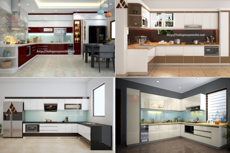 Mẫu tủ bếp đẹp hình chữ L có chiều dài tầm 5m