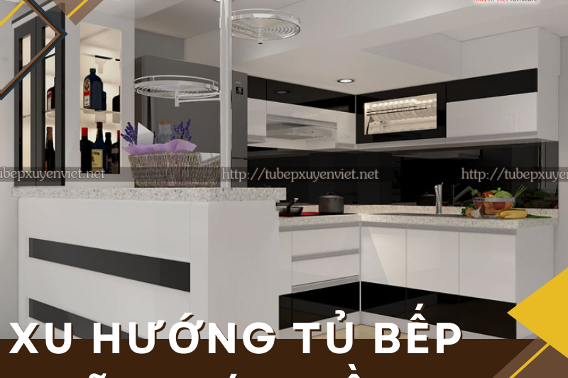 Xu hướng tủ bếp chữ L có quầy bar hiện đại