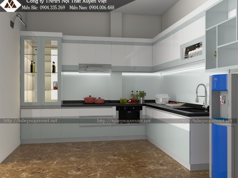 Tủ bếp hiện đại thay tủ nhôm kính nhà anh Ninh - Tân Bình, HCM