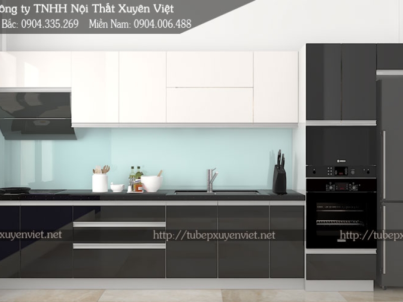 Mẫu tủ bếp nhựa acrylic hiện đại nhà anh Long - Hải Dương