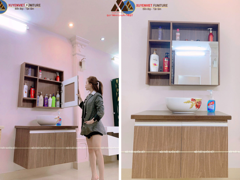 Tủ lavabo laminate kết hợp tủ gương đa di năng trong nhà tắm LBK4011