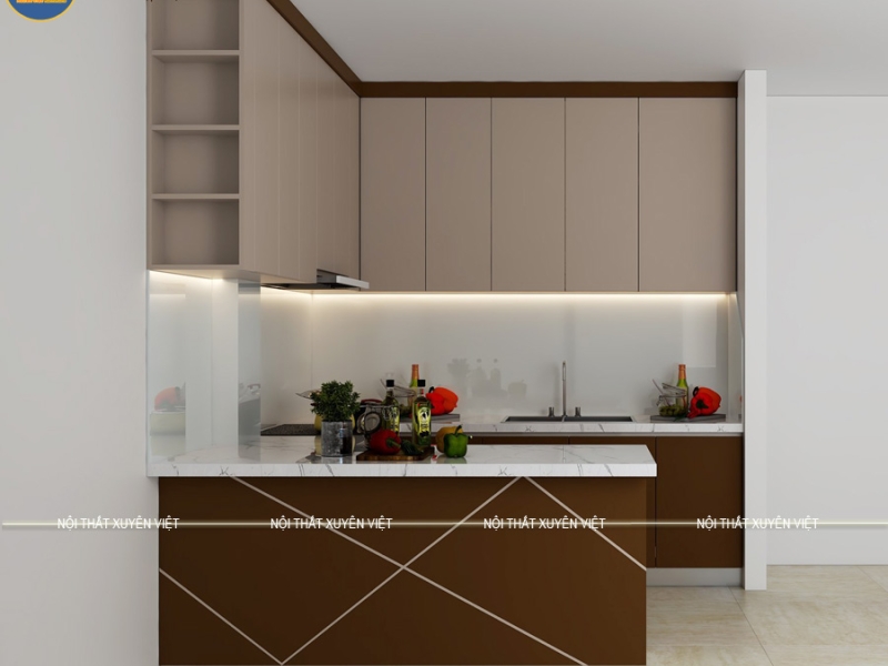 Tủ bếp nhựa laminate nhà cô Hương - Quận 7, HCM