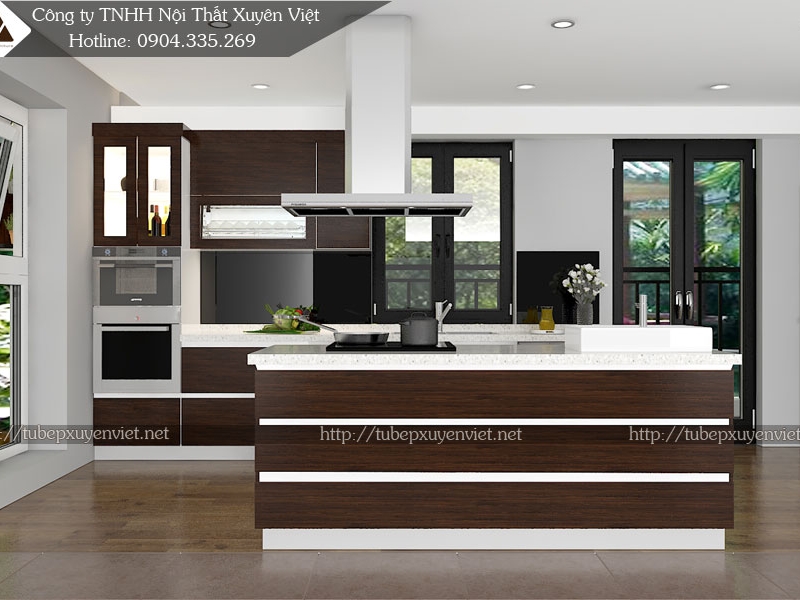 Tủ bếp nhựa laminate vân gỗ nhà chú Minh - Ecopark Hưng Yên