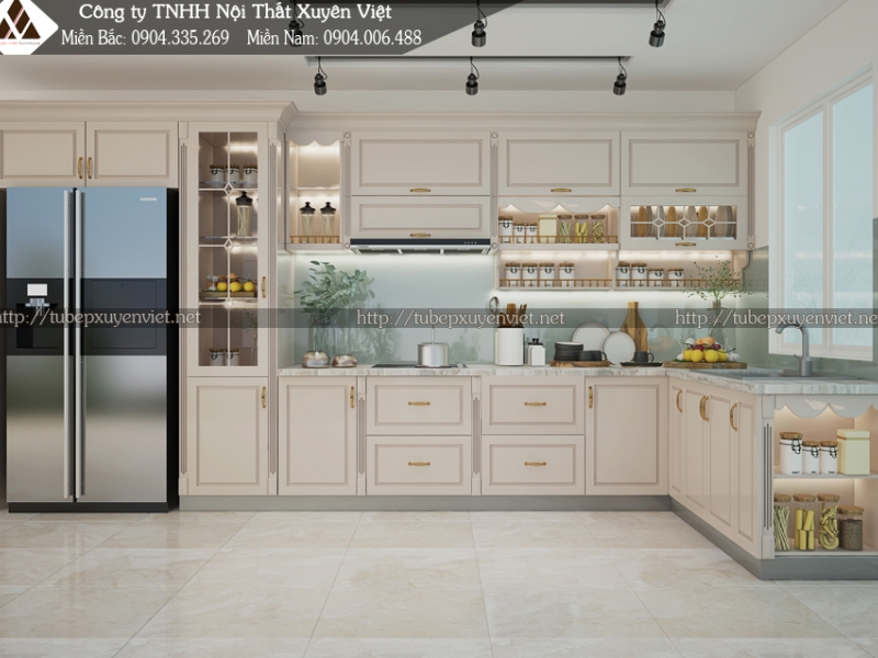 Tủ bếp tân cổ điển đẹp nhà chị Minh - Củ Chi, TPHCM