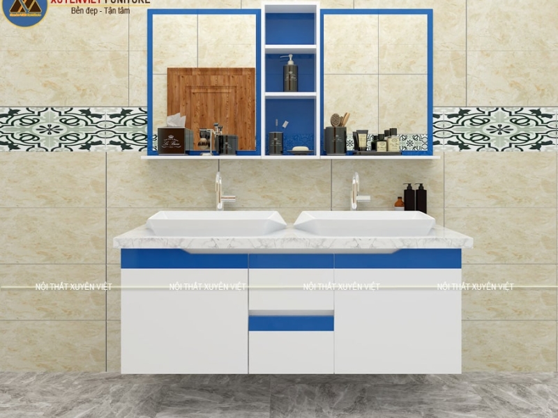 Tủ lavabo đẹp với 2 chậu rửa mặt XVL785