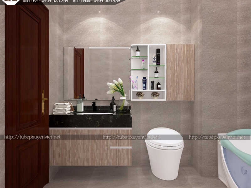 TỦ LAVABO ĐẸP VÂN GỖ CÓ TỦ ĐỒ NHÀ TẮM XVL701