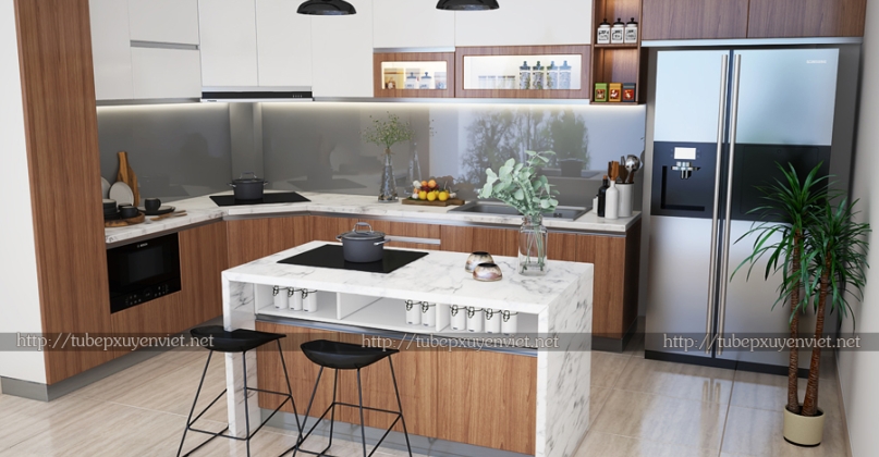 Tủ bếp vân gỗ nhà anh Cảnh - Quận 2, TP HCM