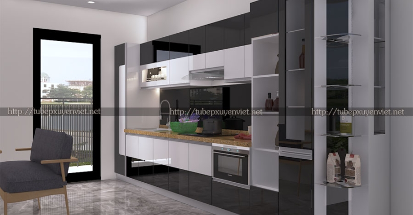 Mẫu tủ bếp chữ i hiện đại nhà chị Yến - Móng Cái, Quảng Ninh