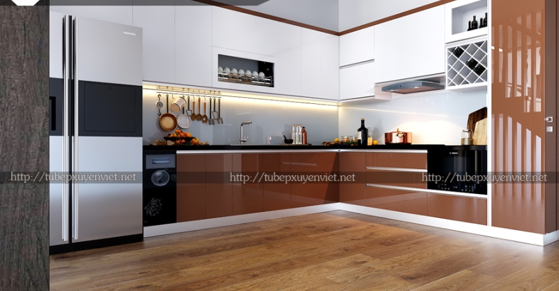 Mẫu tủ bếp chữ L nhà anh Thời - Võ Chí Công, Hà Nội