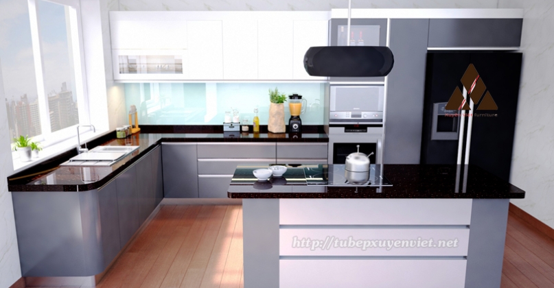 Tủ bếp đẹp có bàn đảo nhà anh Tuấn - Thái Bình XV29716