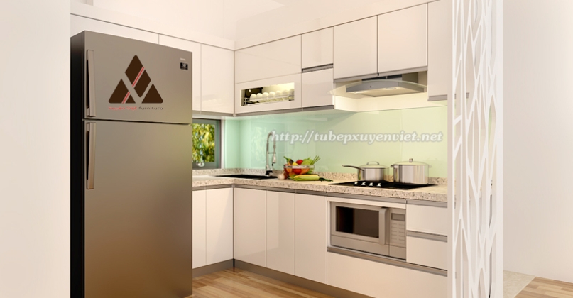 Mẫu tủ bếp đẹp chữ L nhà chị Lan - Mễ Trì Hạ, Hà Nội