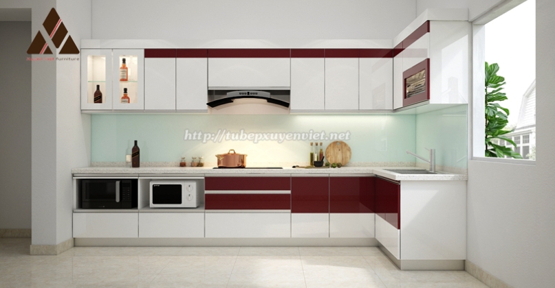 Mẫu tủ bếp đẹp chữ L nhà anh Dũng- Long Biên