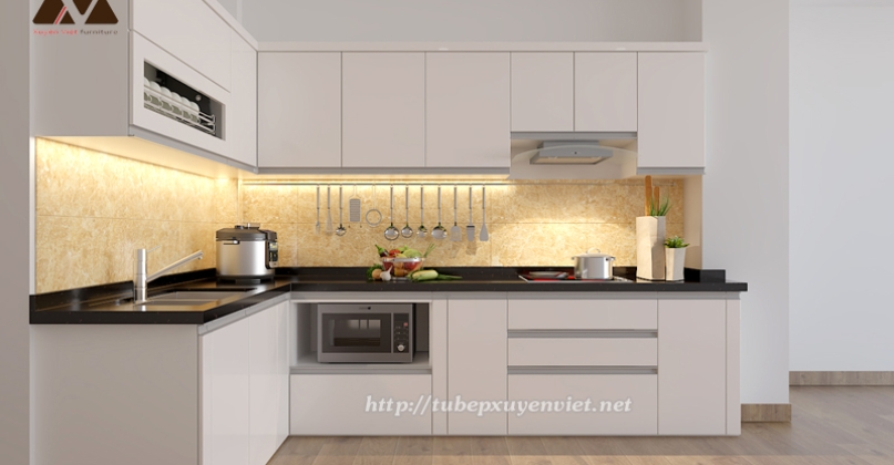 MẪU TỦ BẾP ĐẸP CHỮ L NHÀ ANH TRUNG - THÁI THỊNH, HÀ NỘI