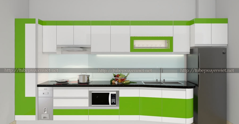 Mẫu tủ bếp đẹp chữ i nhà anh Hà - Long Biên, Hà Nội