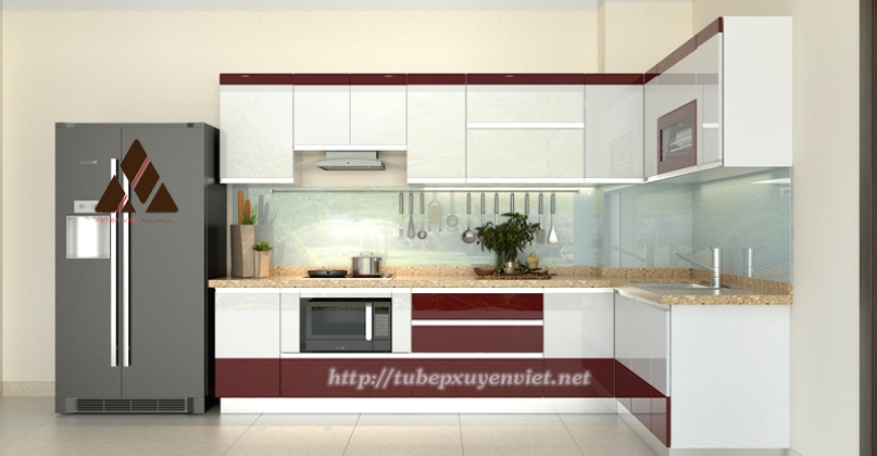 Mẫu tủ bếp nhựa hiện đại nhà chú Thành - Ngô Gia Tự, Hà Nội
