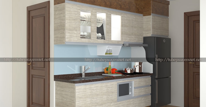 Tủ bếp nhựa laminate và tủ lavabo nhà chị Mai - Hoàng Cầu, Hà Nội
