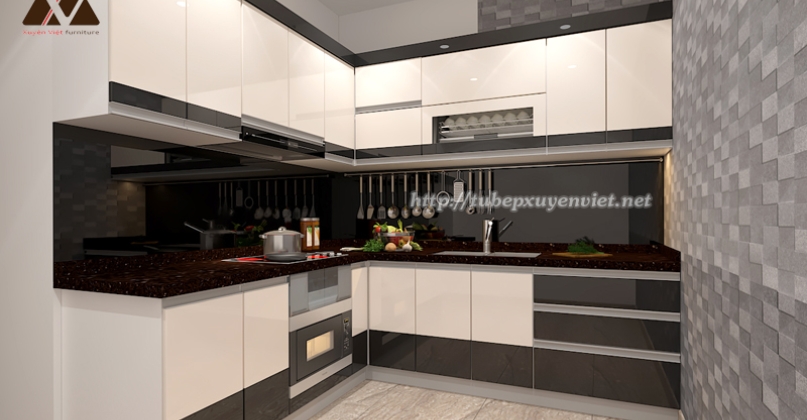 Tủ bếp đẹp đơn giản chữ l nhà anh Kế - Hải Phòng