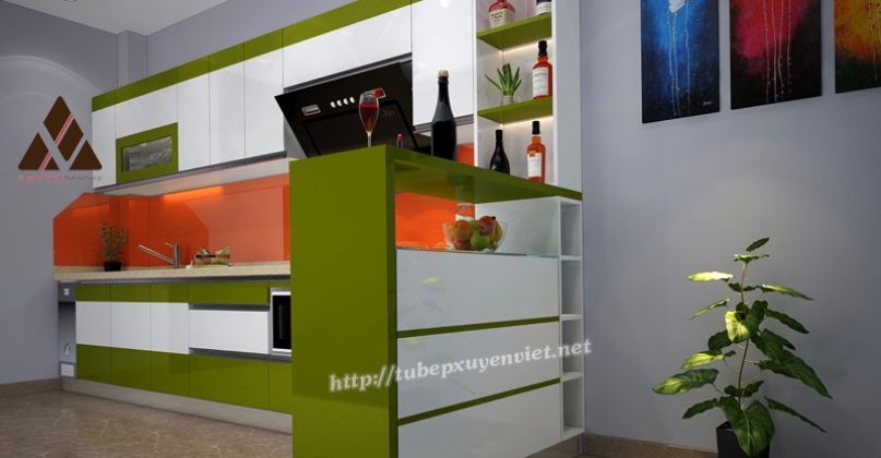 Mẫu tủ bếp đẹp có quầy bar hiện đại XV27916