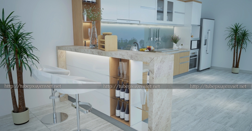 Tủ bếp đẹp có quầy bar nhà cô Hoàng - Quốc Lộ 50, HCM