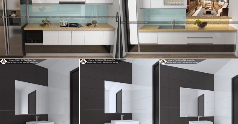 Tủ bếp đẹp và tủ lavabo cho chung cư chị Mỹ - TP HCM