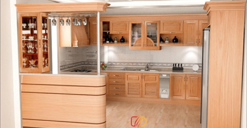 Tủ bếp gỗ Sồi mã XV011, Tủ bếp gỗ cao cấp