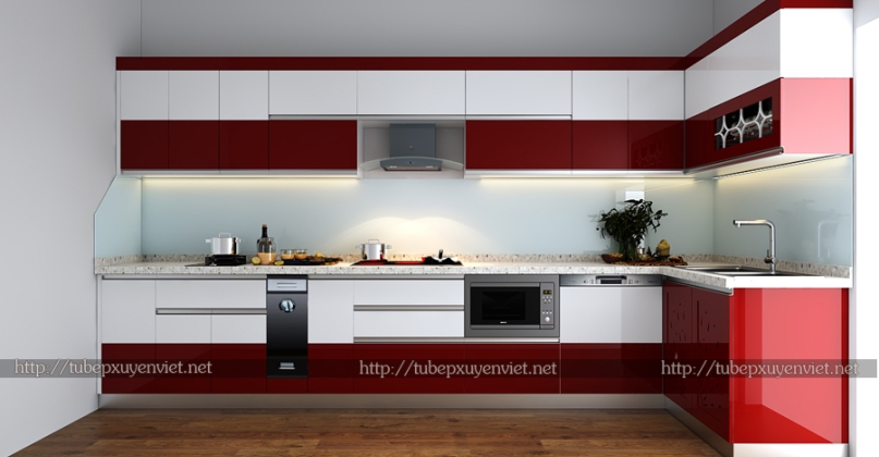 Tủ bếp hiện đại chữ L nhà chú Thái - Ngô Xuân Quảng, Hà Nội