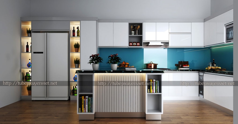Tủ bếp hiện đại có đảo bảo nhà anh Nam - Uông Bí, Quảng Ninh