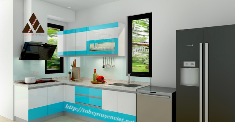 Tủ bếp hiện đại chữ L trẻ trung nhà anh Dũng - Hải Phòng