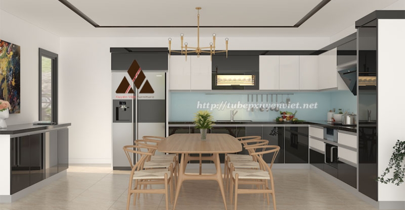 Tủ bếp nhựa Acrylic hiện đại chị Minh - Quảng Ninh XV33416