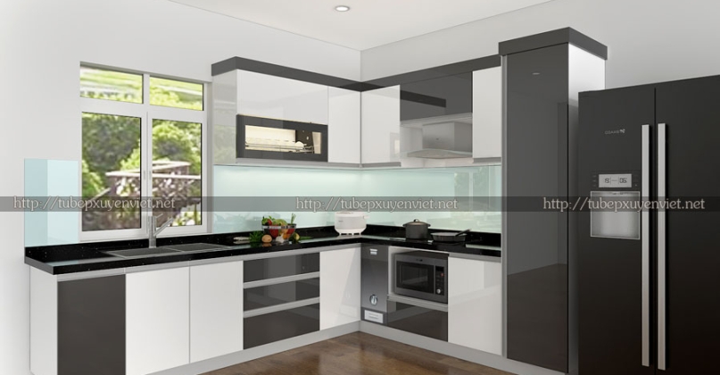 Tủ bếp nhựa acrylic đẹp nhà anh Phú - Cẩm Phả, Quảng Ninh