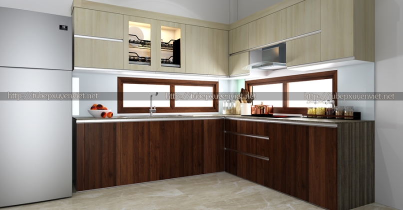Tủ bếp nhựa laminate nhà chị Linh - Ngô Gia Tự, Hà Nội
