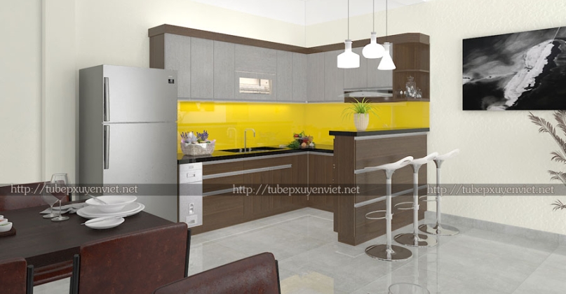 Tủ bếp nhựa laminate vân gỗ nhà chị Chi - Đình Vũ, Hải Phòng
