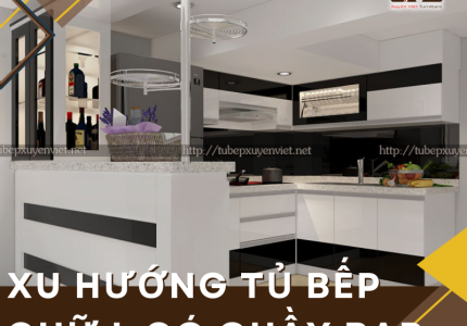 Xu hướng tủ bếp chữ L có quầy bar hiện đại