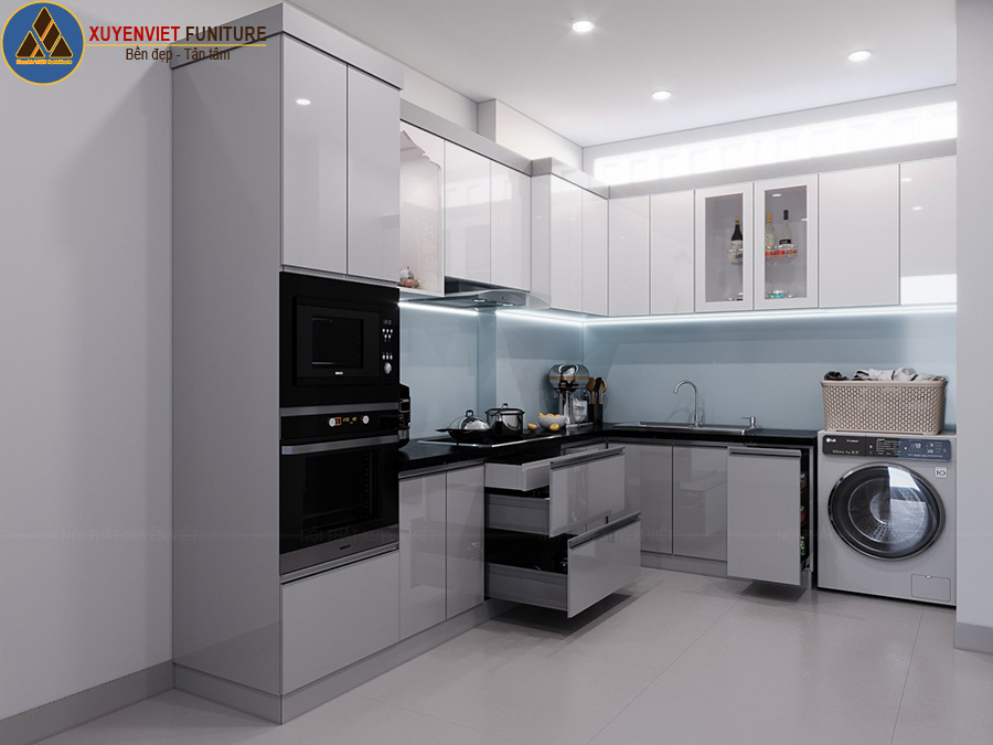 Tủ bếp chữ L hiện đại nhà anh Dũng - Bến Tre Tủ bếp chữ L hiện đại nhà anh Dũng - Bến Tre