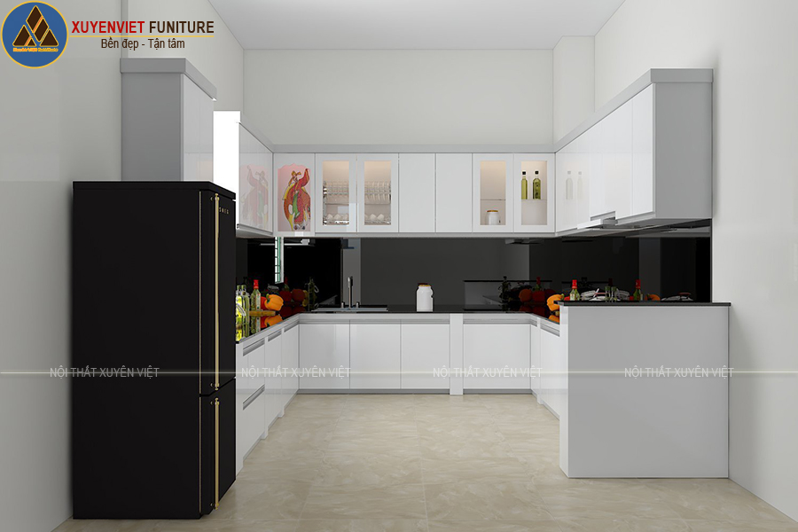 Tủ bếp chữ U phủ acrylic tông trắng nhà chú Hiệp - Phú Nhuận Tủ bếp chữ U phủ acrylic tông trắng nhà chú Hiệp - Phú Nhuận