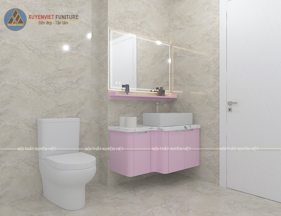 Tủ lavabo đẹp XVL852 tone hồng nhẹ nhàng, ấn tượng