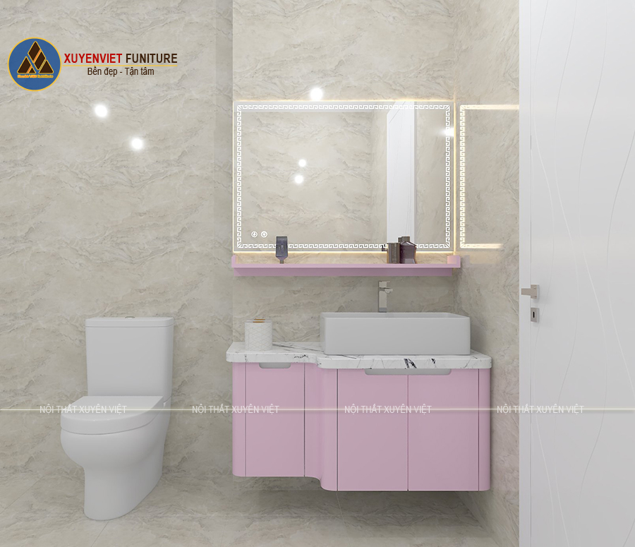 Tủ lavabo đẹp XVL852 tone hồng nhẹ nhàng, ấn tượng