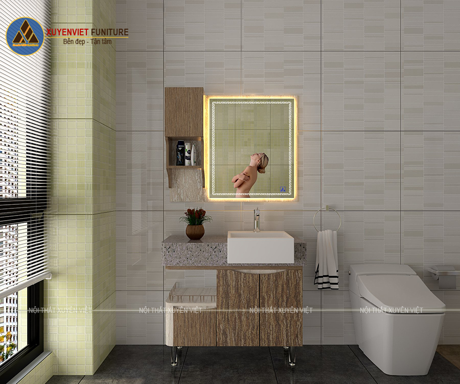 Tủ nhà tắm bằng nhựa phủ lamiante giả vân gỗ XVL872