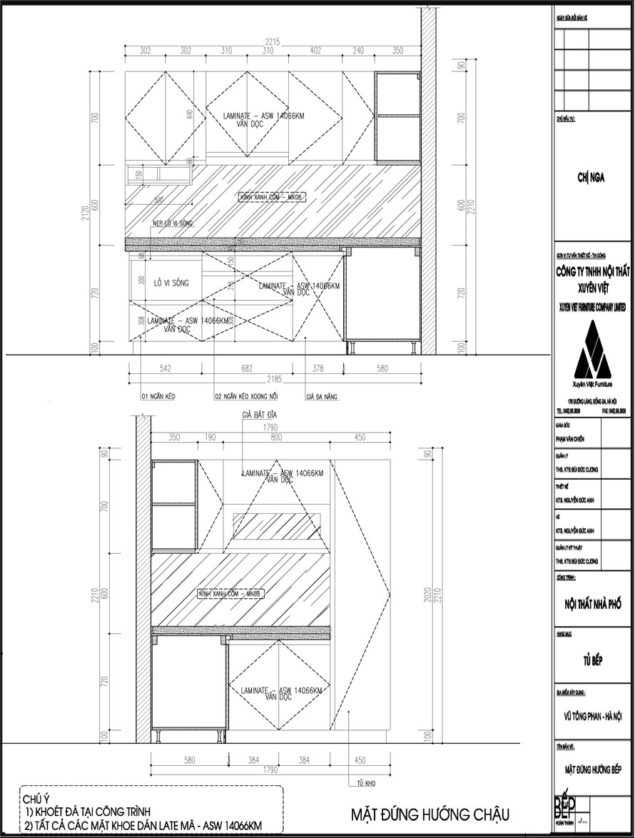 Thiết kế tủ bếp nhựa laminate hiện đại nhà chị Nga