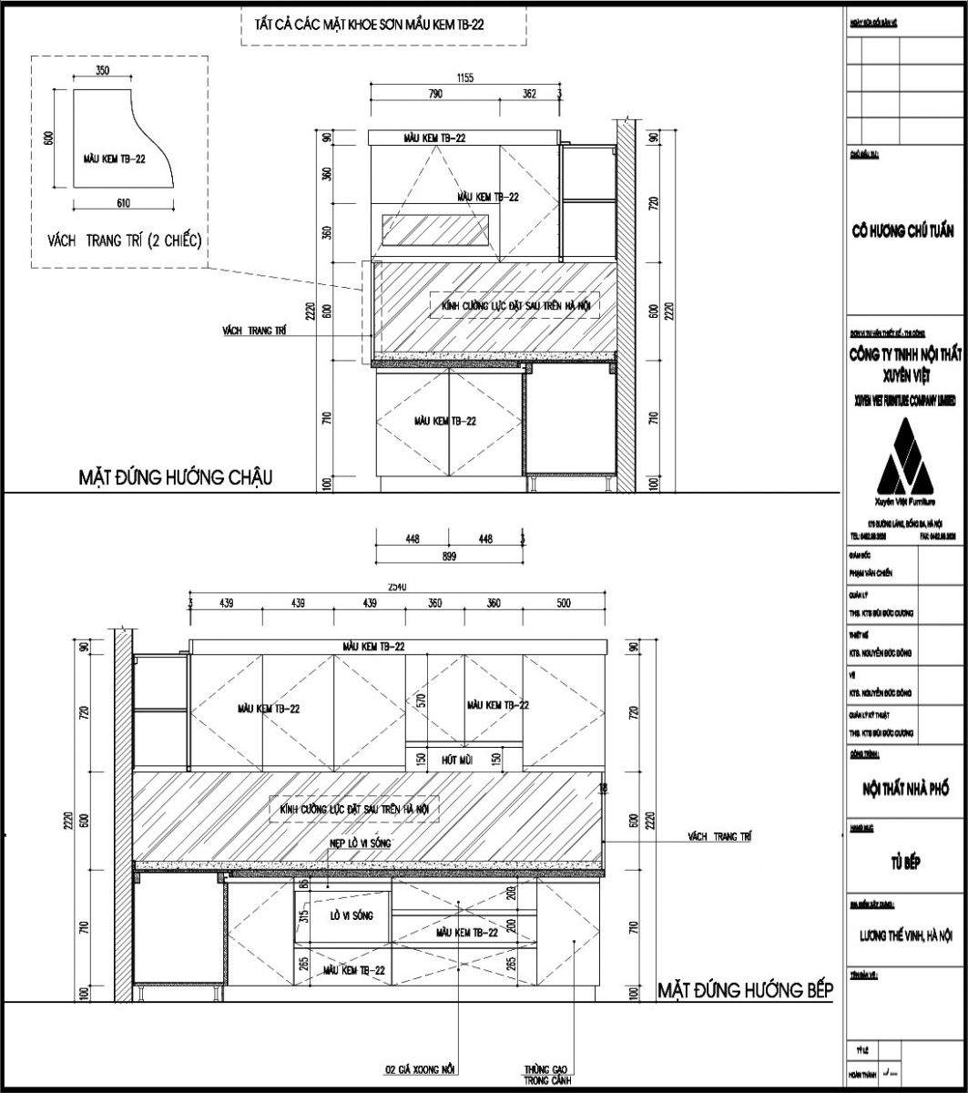 Thiết kế tủ bếp chữ L nhà cô Hương