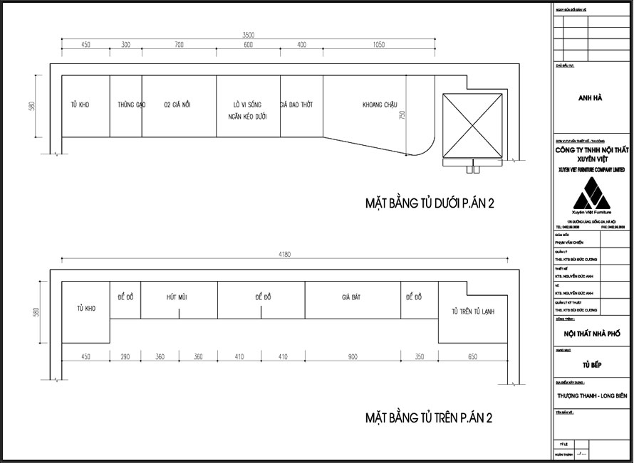 Thiết kế tủ bếp đẹp nhà anh Hà