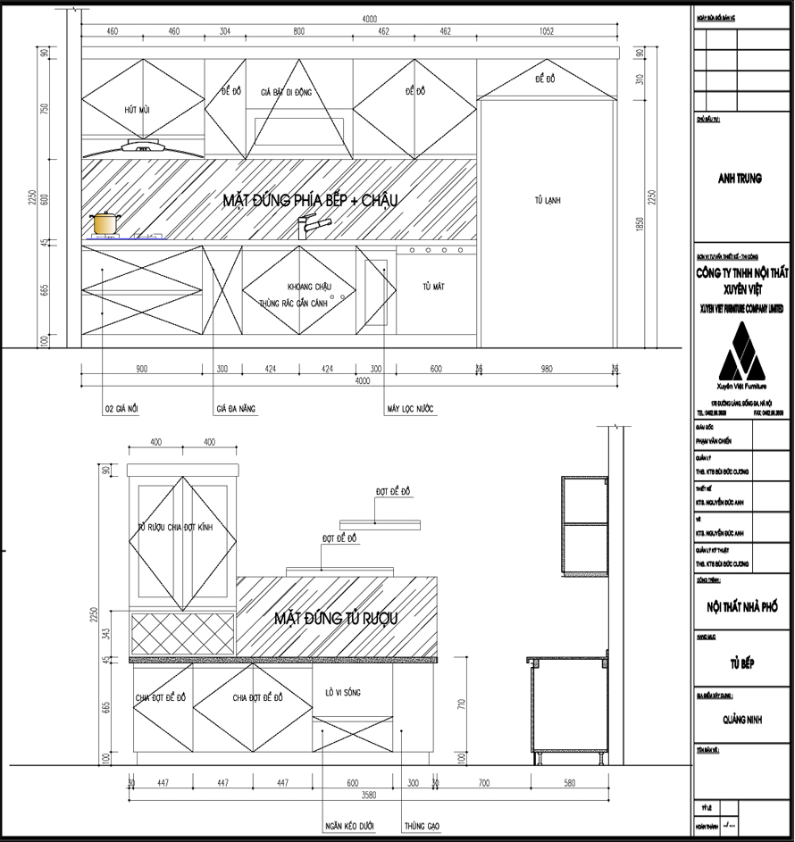 Thiết kế tủ bếp đẹp Quảng Ninh nhà anh Trung