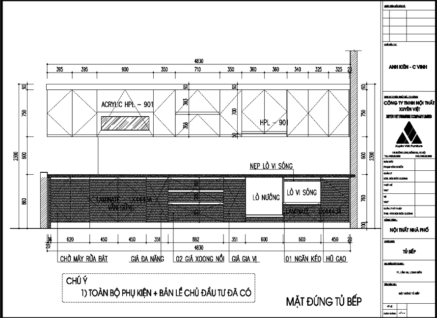 Thiết kế tủ bếp nhà anh Kiên