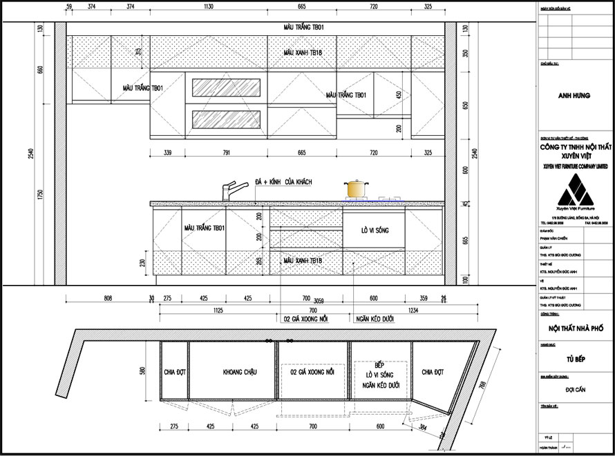 Thiết kế tủ bếp hiện đại nhà anh Hưng