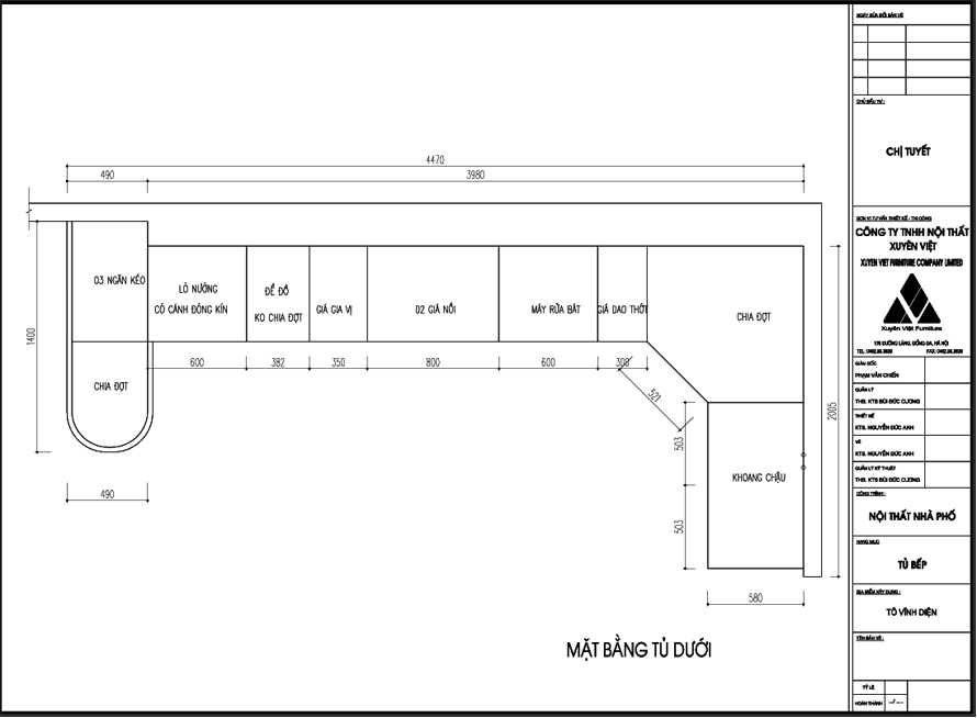 Thiết kế tủ bếp nhà chị tuyết - Hà Nội